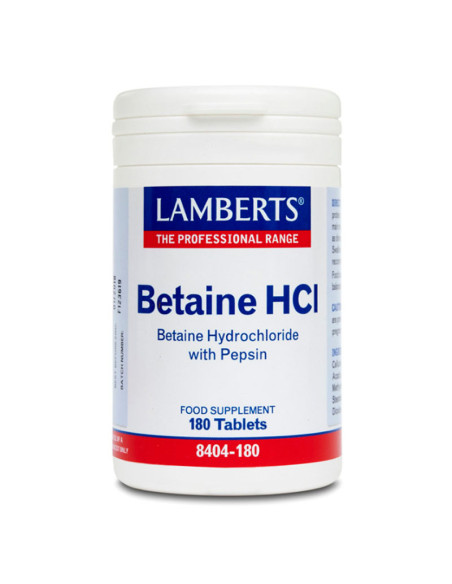 Betaína HCl 324mg/Pepsina 5mg 180 Tabletas Lamberts